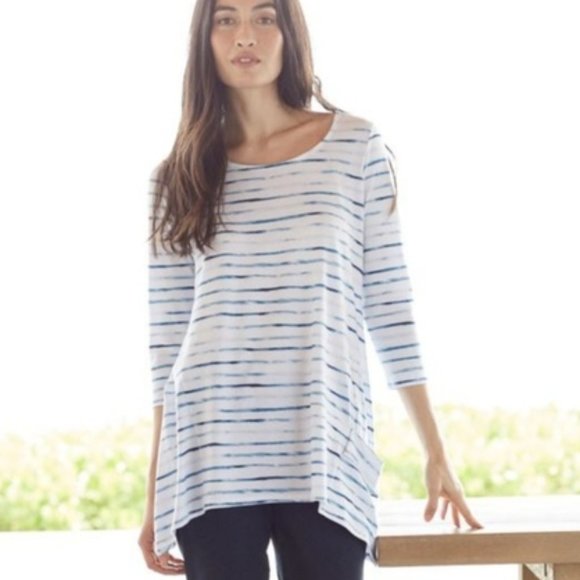 J. Jill Tops - J Jill watercolor striped draped pocket tunic Med.